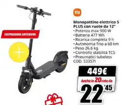 MediaWorld Xiaomi Monopattino elettrico 5 PLUS con ruote da 12" offerta