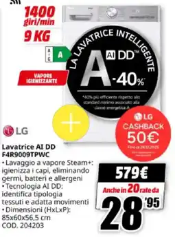 MediaWorld LG Lavatrice AI DD F4R9009TPWC offerta