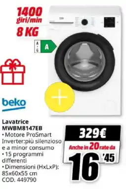 MediaWorld beko Lavatrice MWBM8147EB offerta