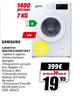 MediaWorld SAMSUNG Lavatrice WW70FG3M05TWET offerta
