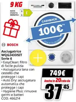 MediaWorld BOSCH Asciugatrice WQG243D5IT Serie 6 offerta