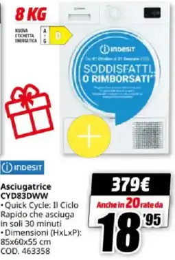 MediaWorld INDESIT Asciugatrice CYD83DWW offerta