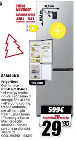 MediaWorld SAMSUNG Frigorifero Combinato RB34C671DSA/EF offerta