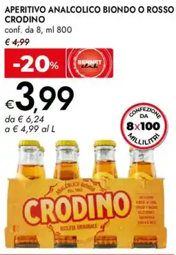 Bennet Aperitivo analcolico biondo o rosso CRODINO offerta