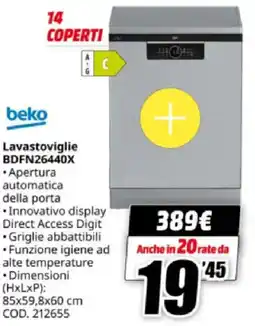 MediaWorld beko Lavastoviglie BDFN26440X offerta