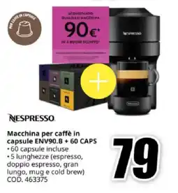 MediaWorld NESPRESSO Macchina per caffè in capsule ENV90.B + 60 CAPS offerta