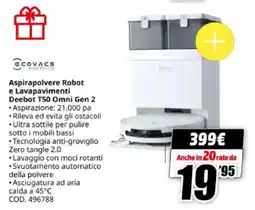 MediaWorld ECOVACS Aspirapolvere Robot e Lavapavimenti Deebot T50 Omni Gen 2 offerta