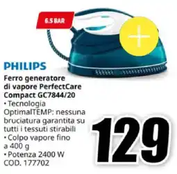 MediaWorld PHILIPS Ferro generatore di vapore PerfectCare Compact GC7844/20 offerta