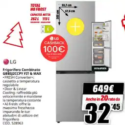 MediaWorld LG Frigorifero Combinato GBBSJ2CCPY FIT & MAX offerta