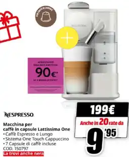 MediaWorld NESPRESSO Macchina per caffè in capsule Lattissima One offerta