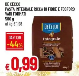 IperFamila De cecco pasta integrale ricca di fibre e fosforo offerta