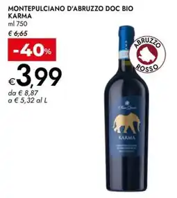 Bennet Montepulciano d'abruzzo doc bio KARMA offerta