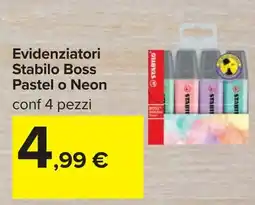 Carrefour Evidenziatori Stabilo Boss pastel o Neon offerta