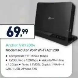 Unieuro tp-link Archer VR1200v Modem Router VoIP Wi-Fi AC1200 offerta
