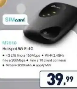 Unieuro tp-link M7010 Hotspot Wi-Fi 4G offerta