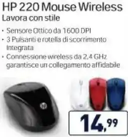 Unieuro HP 220 Mouse Wireless Lavora con stile offerta