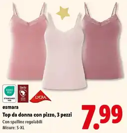 Lidl esmara Top da donna con pizzo, 3 pezzi offerta