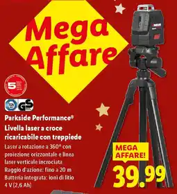 Lidl Parkside Performance Livella laser a croce ricaricabile con treppiede offerta