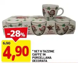 DPiù Set 6 tazzine caffe' in porcellana decorata offerta