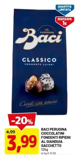 DPiù BACI Perugina cioccolatini fondenti ripieni al gianduia sacchetto offerta