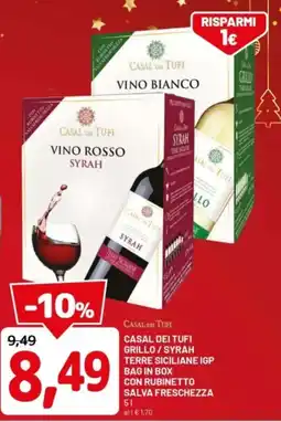 DPiù Casal dei tufi grillo/syrah terre siciliane igp bag in box con rubinetto salva freschezza offerta