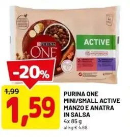 DPiù Purina one mini/small active manzo e anatra in salsa offerta