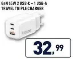 Unieuro ioplee GaN 65W 2 USB-C + 1 USB-A TRAVEL TRIPLE CHARGER offerta