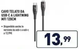 Unieuro CAVO TELATO DA USB-C A LIGHTNING MFI 120CM offerta