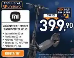 Unieuro MONOPATTINO ELETTRICO XIAOMI SCOOTER 5 PLUS offerta