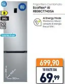 Unieuro Samsung Frigorifero Combinato EcoFlex Al RB38C774DSA offerta