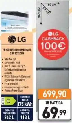 Unieuro LG FRIGORIFERD COMBINATO GBBS322CPY offerta