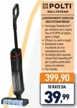 Unieuro POLTI Lavapavimenti Cordless Rollysteam WD40C offerta