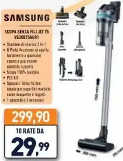 Unieuro SAMSUNG SCOPA SENZA FILI JET 75 VS20875AGR1 offerta