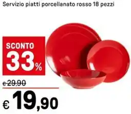 Iper La Grande Servizio piatti porcellanato rosso offerta