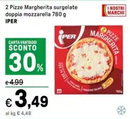 Iper La Grande 2 Pizze Margherita surgelate doppia mozzarella IPER offerta