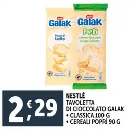 Deco Supermercati Nestlé tavoletta di cioccolato galak classica, cereali poprì offerta