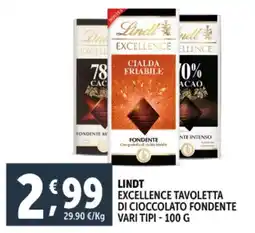 Deco Supermercati Lindt excellence tavoletta di cioccolato fondente offerta