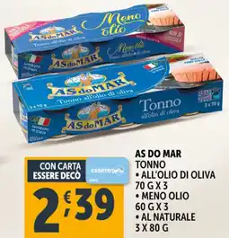 Deco Supermercati As do mar tonno all'olio di oliva, meno olio offerta