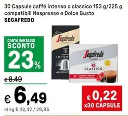 Iper La Grande 30 Capsule caffé intenso o classico compatibili Nespresso e Dolce Gusto SEGAFREDO offerta