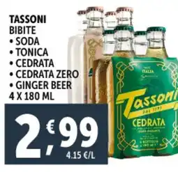 Deco Supermercati Tassoni bibite soda, tonica, cedrata, cedrata zero, ginger beer offerta
