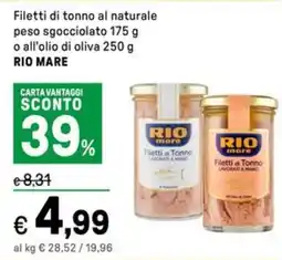 Iper La Grande Filetti di tonno al naturale peso sgocciolato o all'olio di oliva RIO MARE offerta