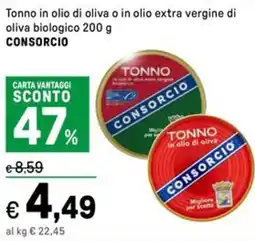 Iper La Grande Tonno in olio di oliva o in olio extra vergine di oliva biologico CONSORCIO offerta