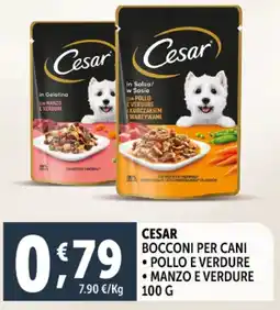 Deco Supermercati Cesar bocconi per cani, pollo e verdure, manzo e verdure offerta