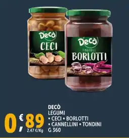 Deco Supermercati Decò legumi, ceci, borlotti,cannellini, tondini offerta