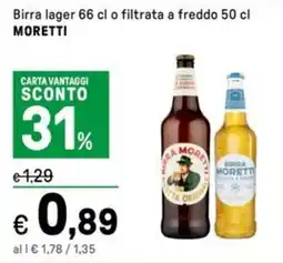 Iper La Grande Birra lager o filtrata a freddo MORETTI offerta