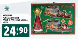 Deco Supermercati Nataluna puntale rotante con 2 slitte, led e musica + usb offerta