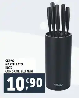 Deco Supermercati Ceppo martellato inox con 5 coltelli neri offerta