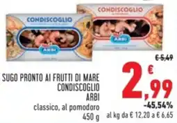 Conad Sugo pronto ai frutti di mare condiscoglio ARBI classico, al pomodoro offerta