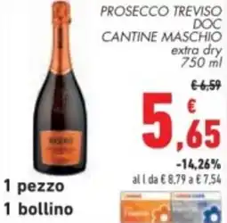 Conad Prosecco treviso doc cantine maschio extra dry offerta