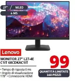 Comet Lenovo MONITOR 27" L27-4E C1IT 68CDKAC1IT offerta